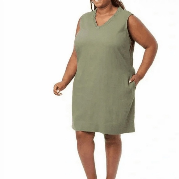 Briggs Women's Linen Blend Sleeveless Dress, Olive Green, Large - Picture 13 of 16